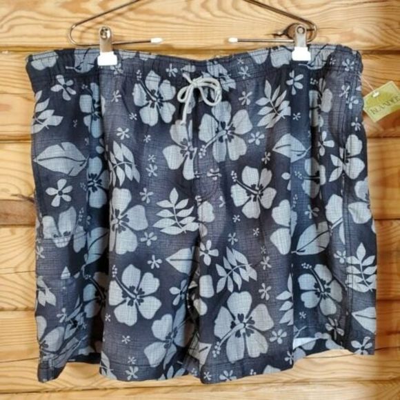 Islander Other - Islander Swim Trunks Mens XXL Gray Floral Elastic Drawstring Waist Pockets NWT